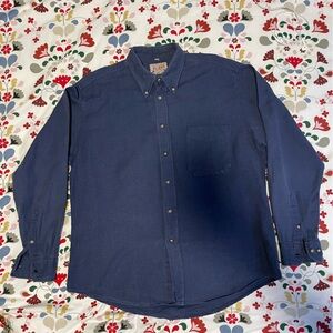 Vintage Store Jeans Original Textured Navy Blue Cotton Shirt, Size L